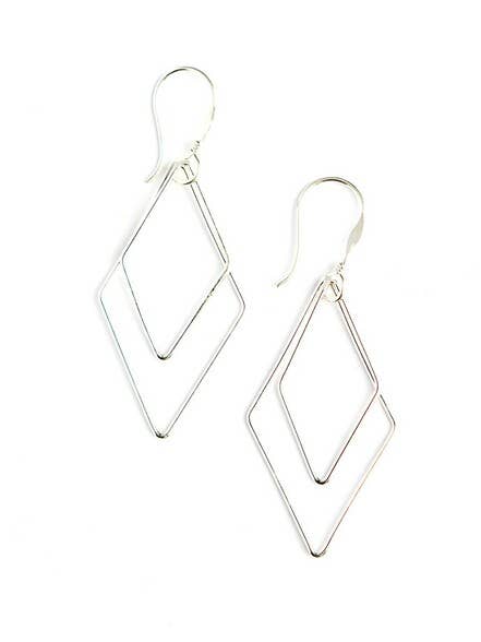 Fair Anita - Rhombus Dangle Earrings - Silver