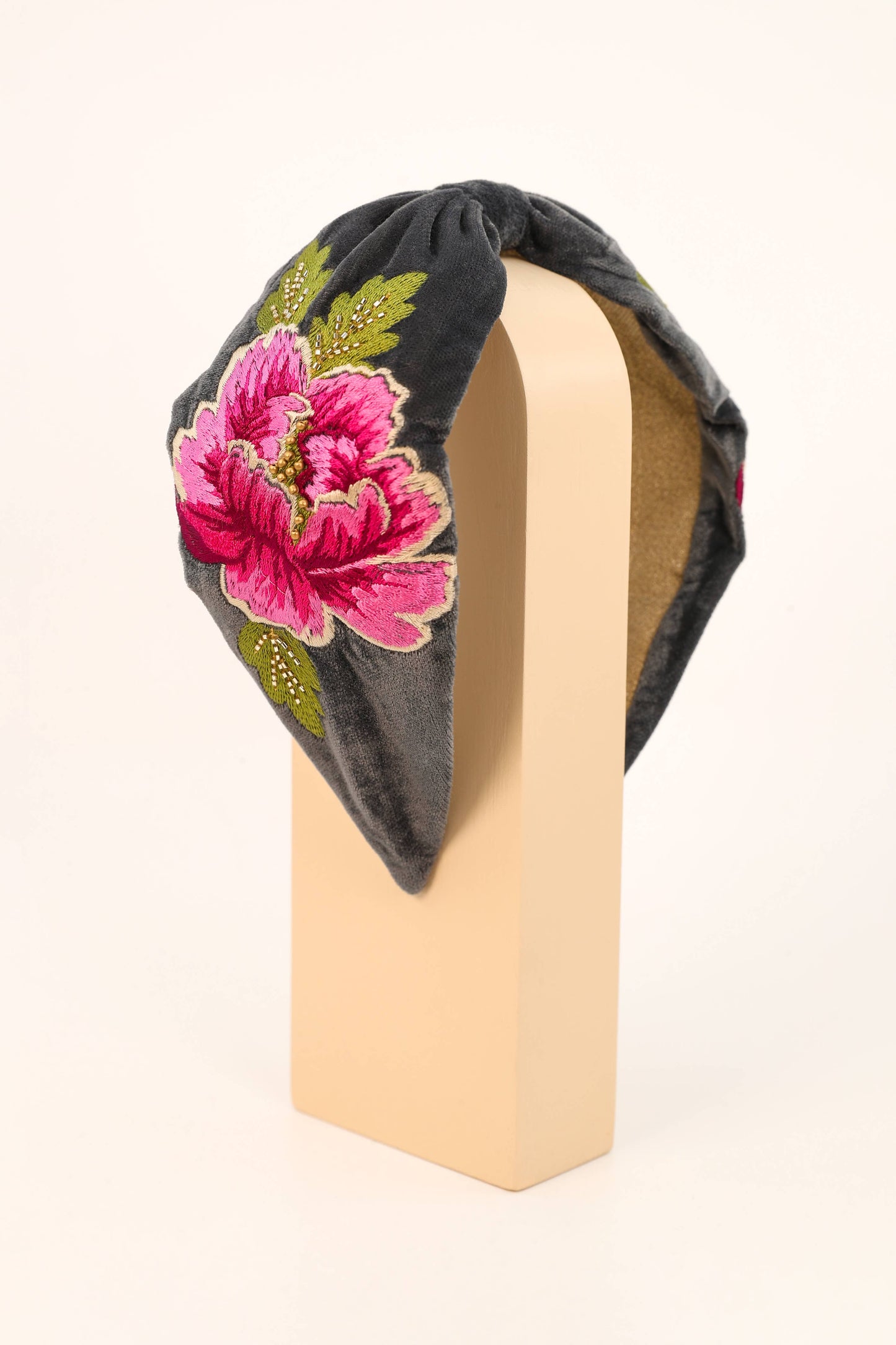 Embroidered Painted Peony Headband