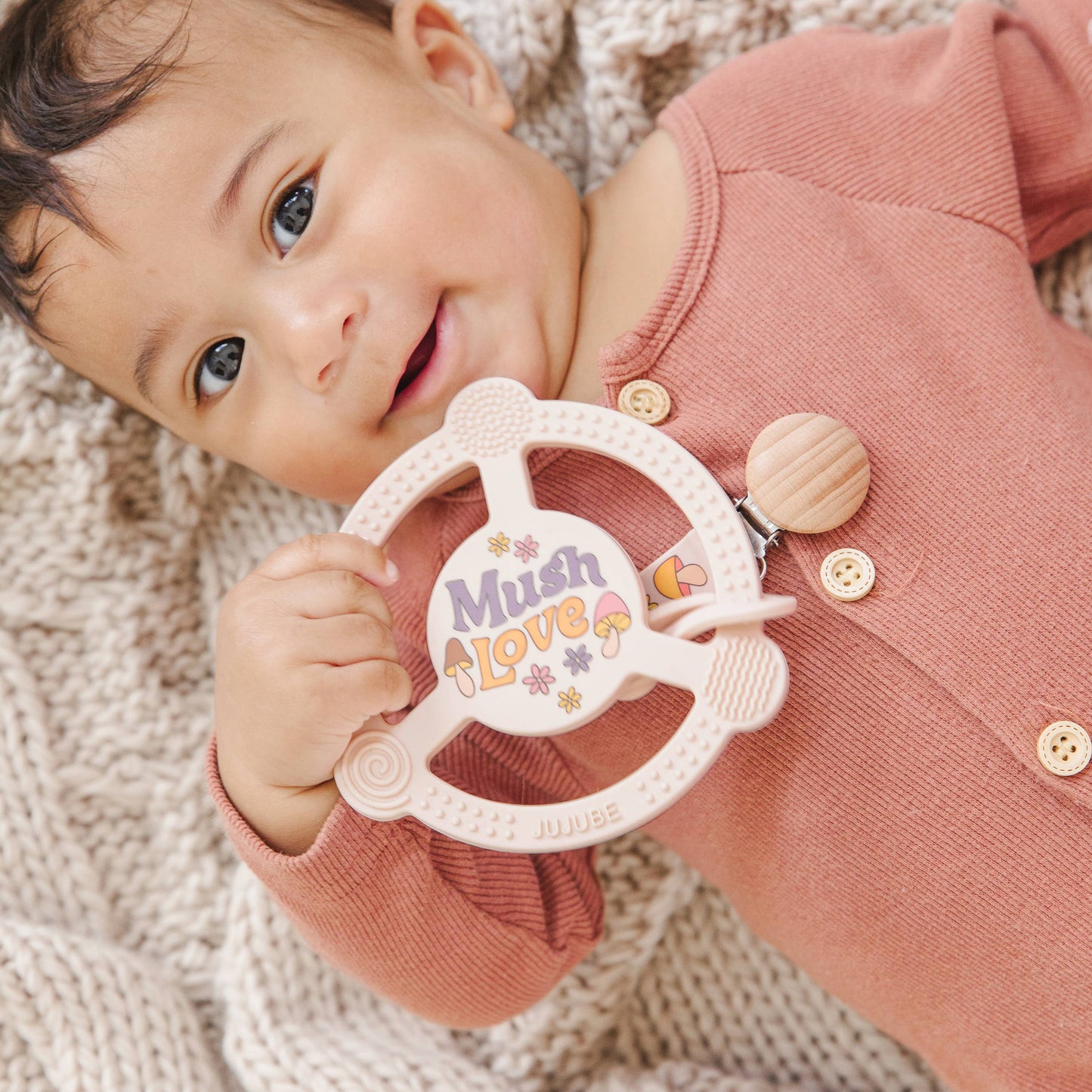 JuJuBe - Silicone Teether Ring with Detachable Clip Mushy Love