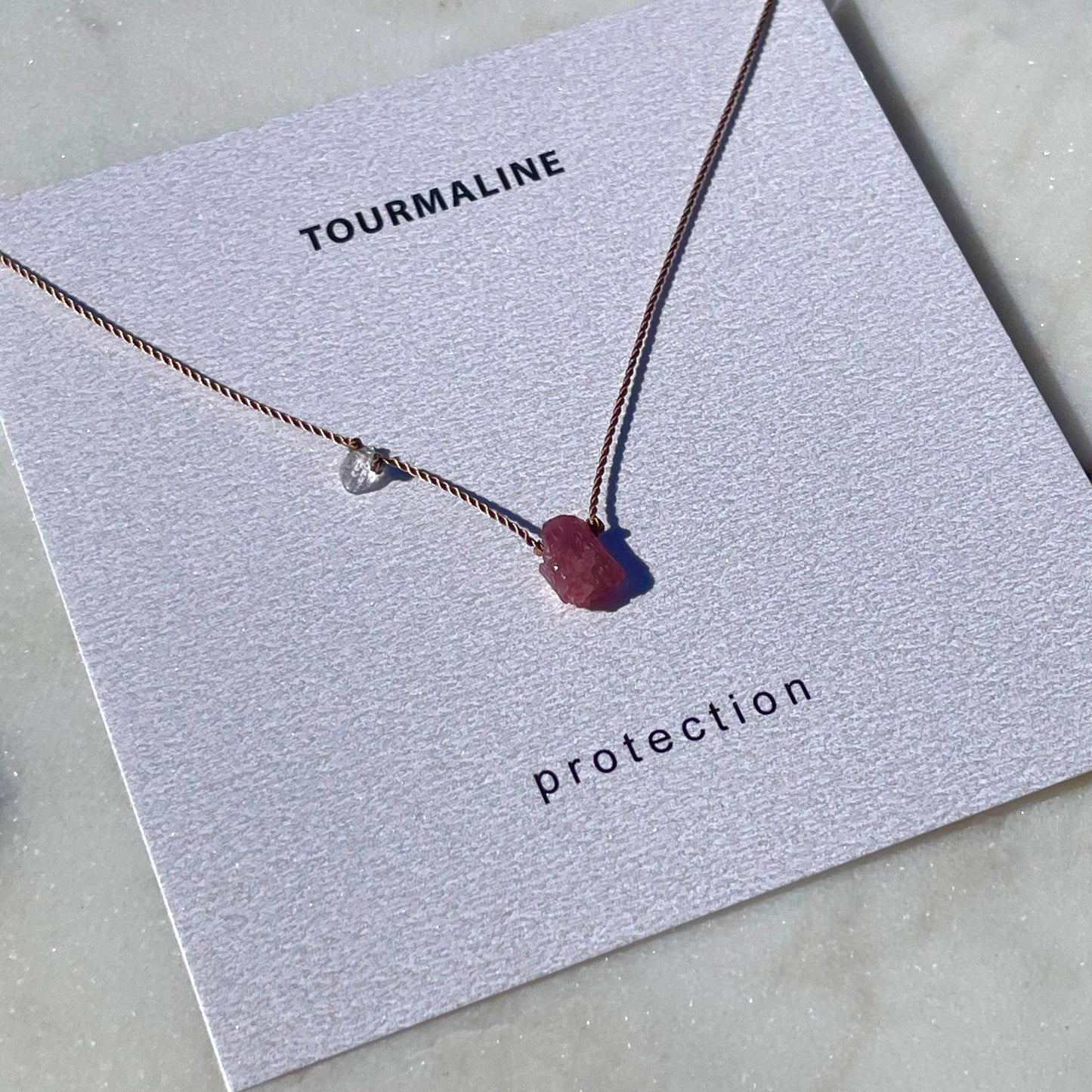 Soulsilk - Raw Pink Tourmaline and Herkimer Diamond Necklace