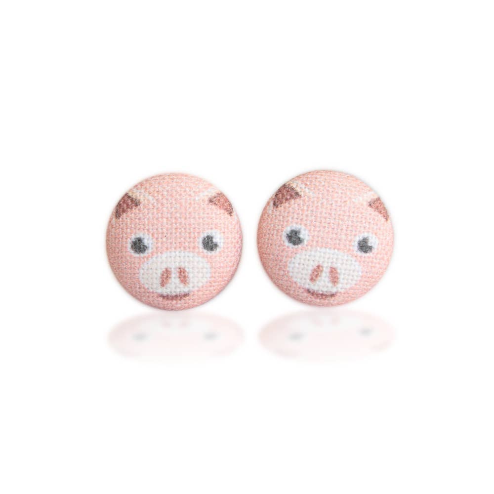 Rachel O's - Pink Pig Fabric Button Earrings