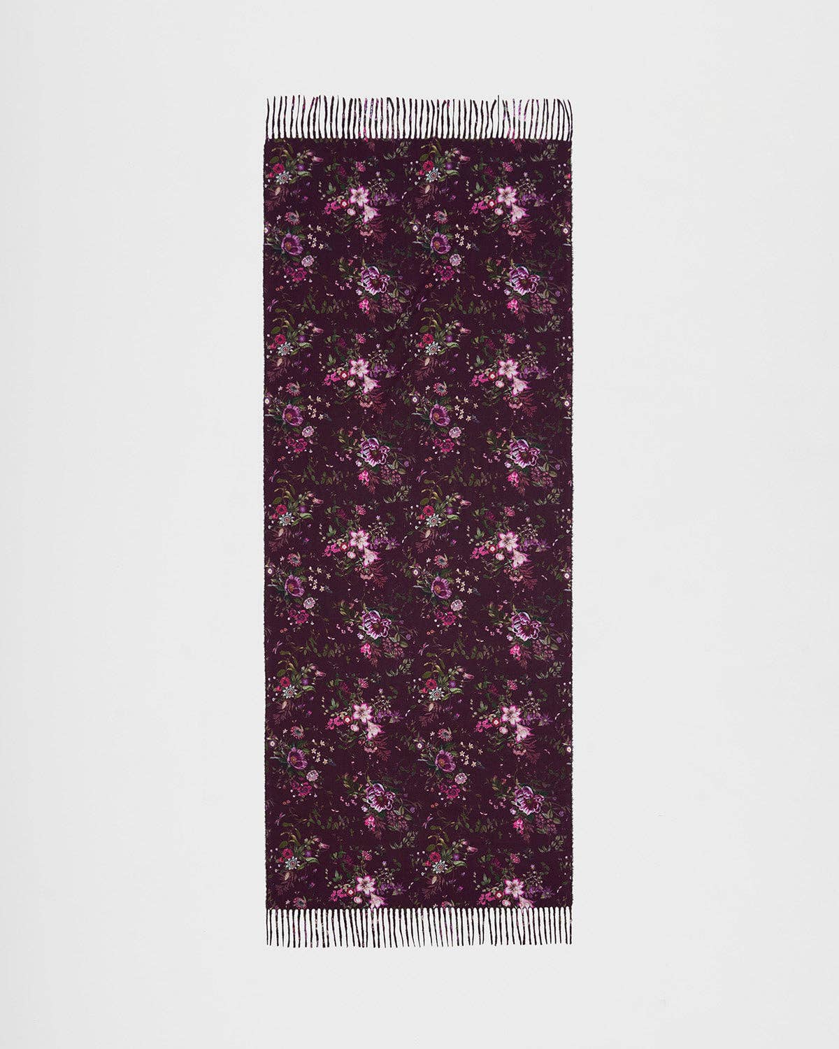 Fable England - Eve Floral Long Fringed Scarf in Burgundy