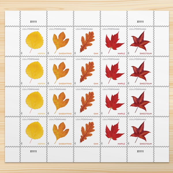 Vibrant Leaves Postcard Stamps, Sheet of 20