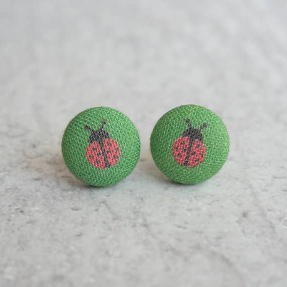 Rachel O's - Ladybug Fabric Button Earrings