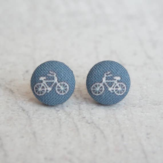 Rachel O's - Tiny Navy Bikes Fabric Button Earrings