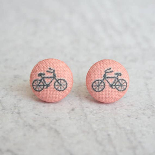 Rachel O's - Pink Bikes Fabric Button Earrings
