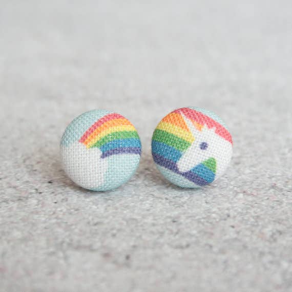 Rachel O's - Rainbow Unicorn Fabric Button Earrings