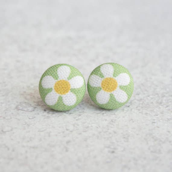 Rachel O's - Spring Daisies Fabric Button Earrings