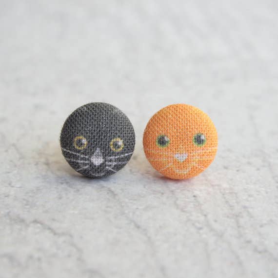Rachel O's - Halloween Kitties Fabric Button Earrings