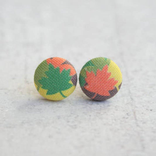 Rachel O's - Fall Leaves Fabric Button Earrings