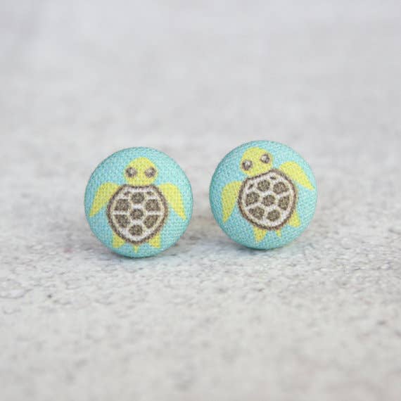 Rachel O's - Sea Turtle Fabric Button Earrings