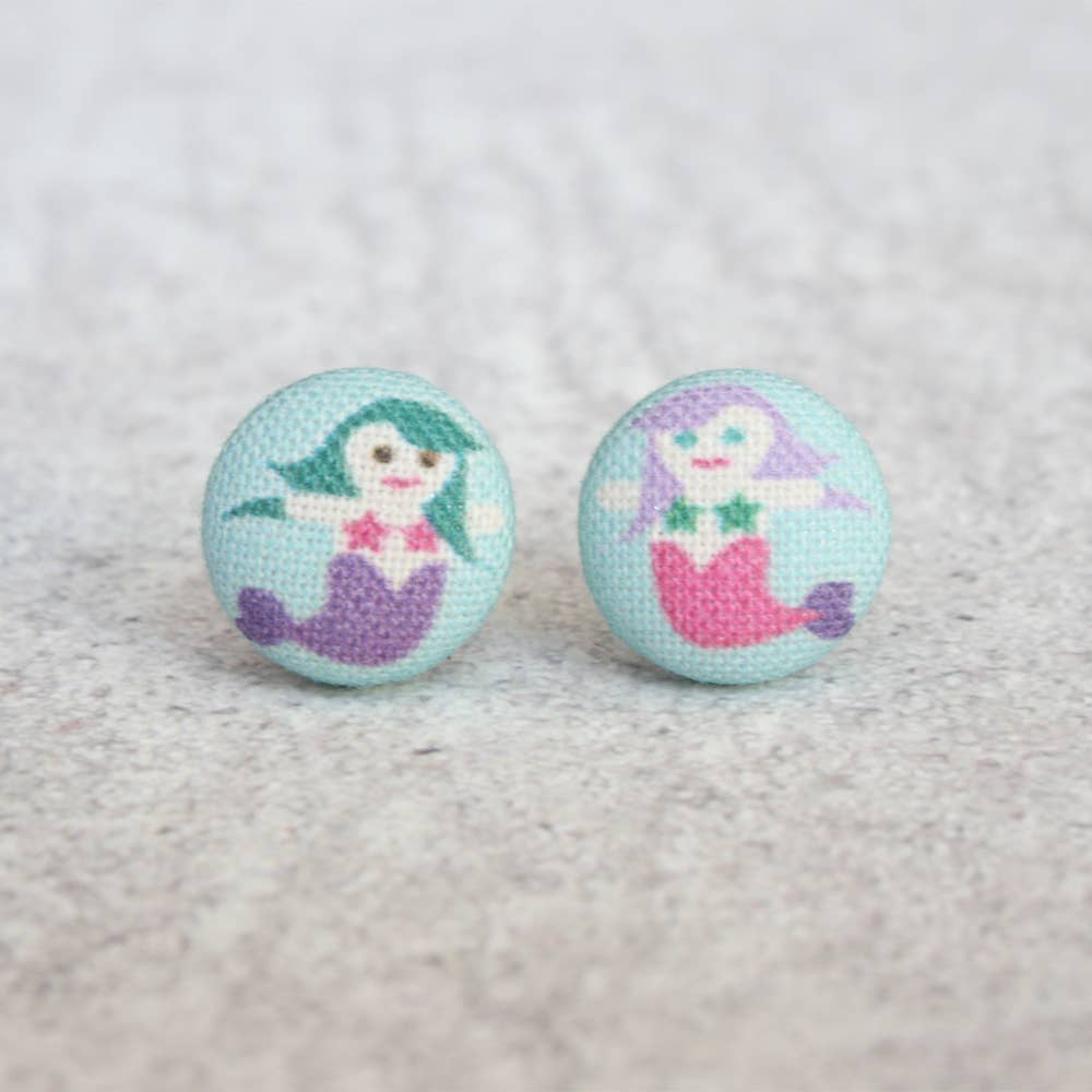 Rachel O's - Mermaid Fabric Button Earrings