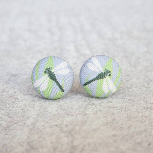 Rachel O's - Dragonfly Fabric Button Earrings