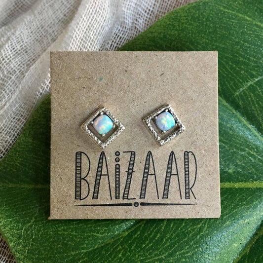 Baizaar - Sterling Silver Geometric and Opal Stud Earring