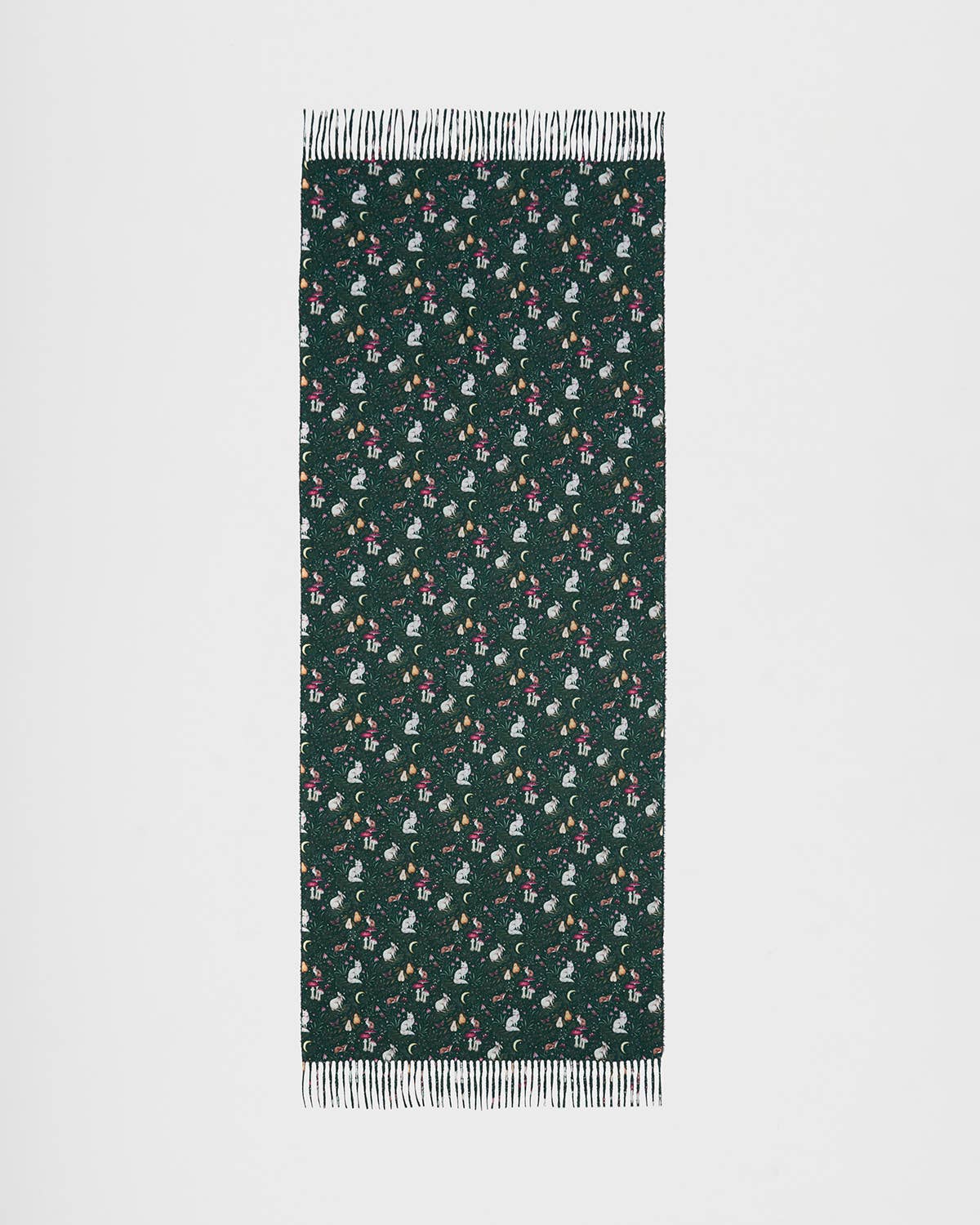 Fable England - Niva Long Fringed Scarf in Forest Green