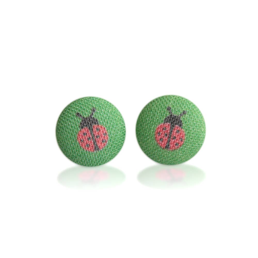 Rachel O's - Ladybug Fabric Button Earrings