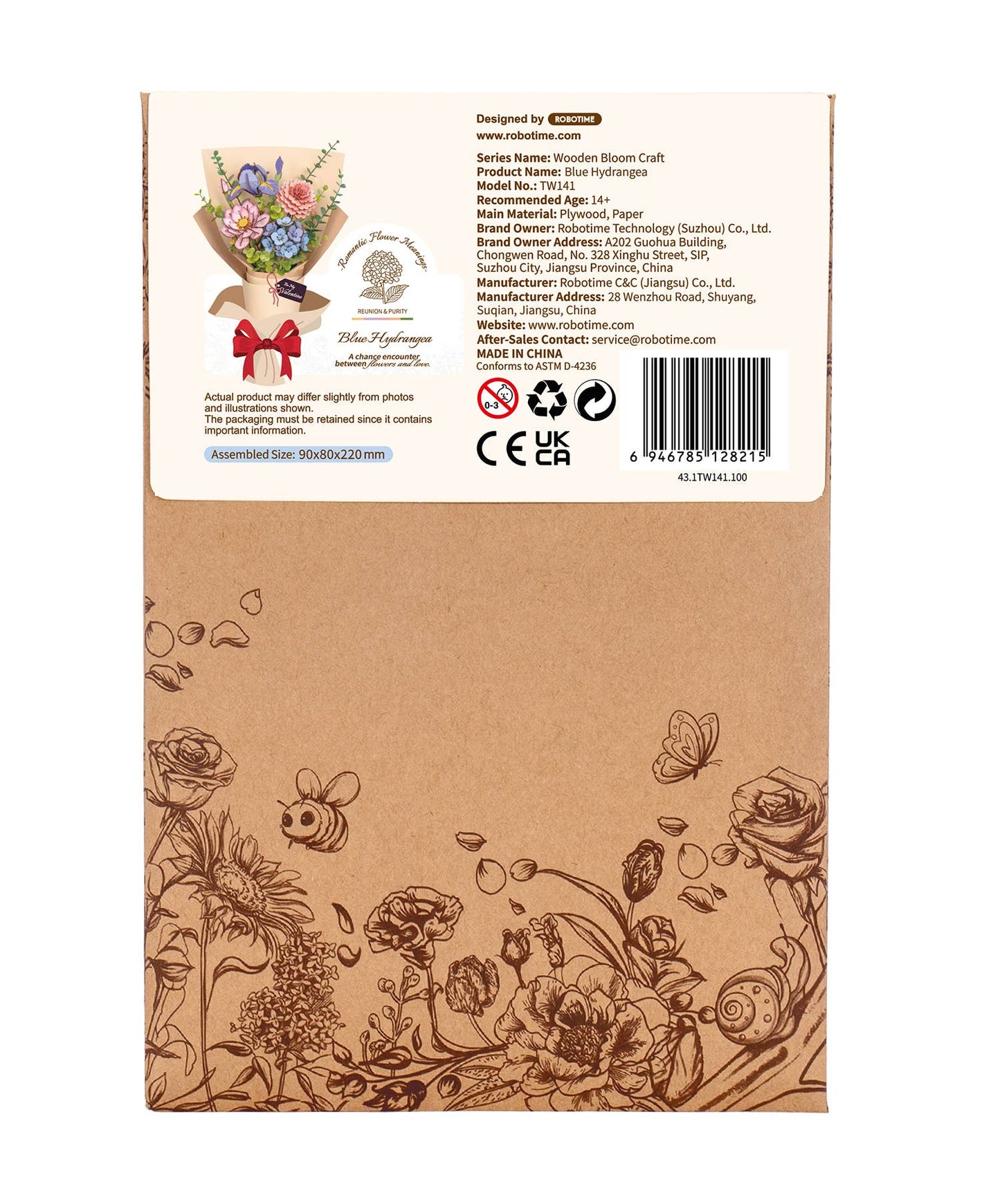 Robotime - Rowood Blue Hydrangea DIY Wooden Flower 3D Puzzle TW141