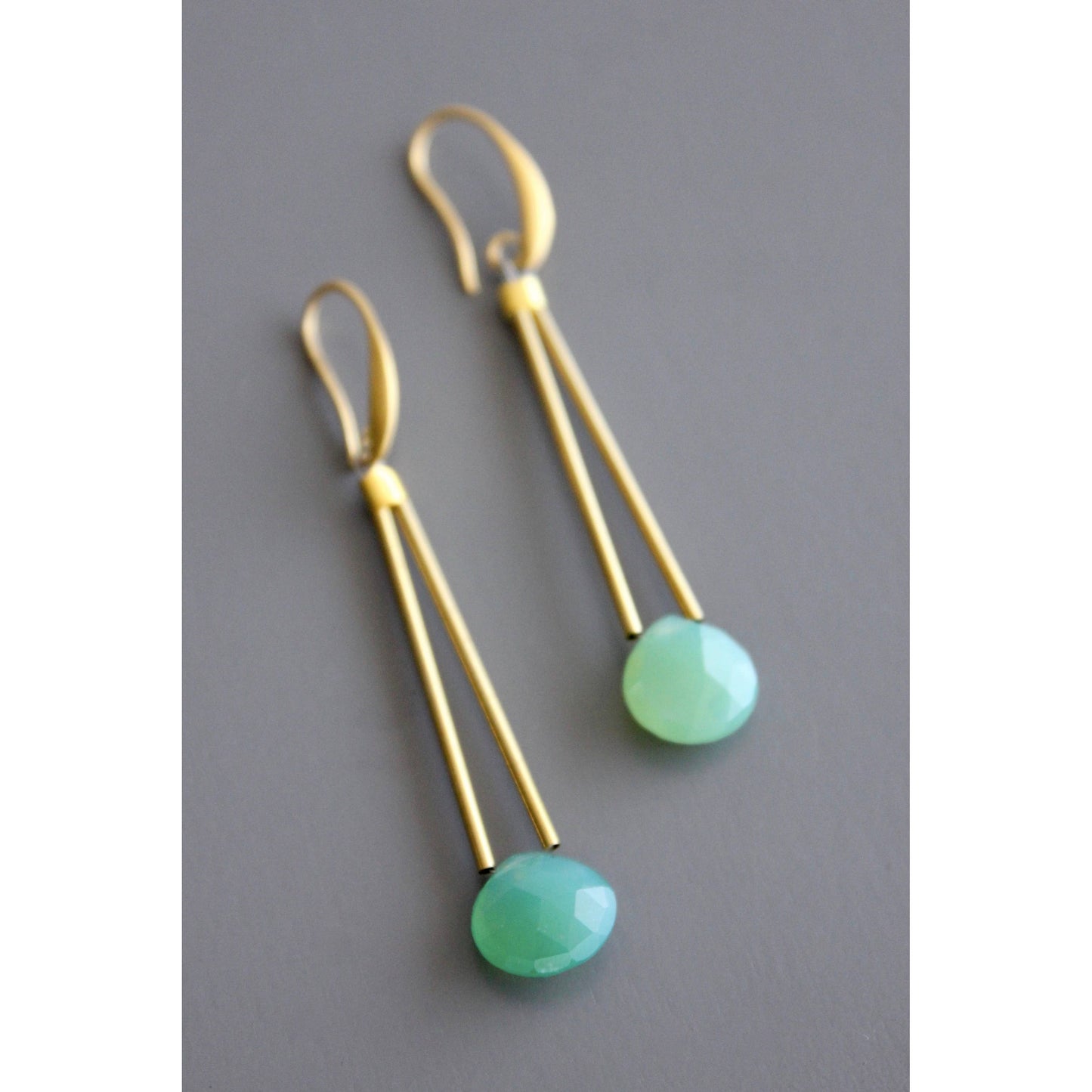 David Aubrey Jewelry - Green onyx geometric earrings