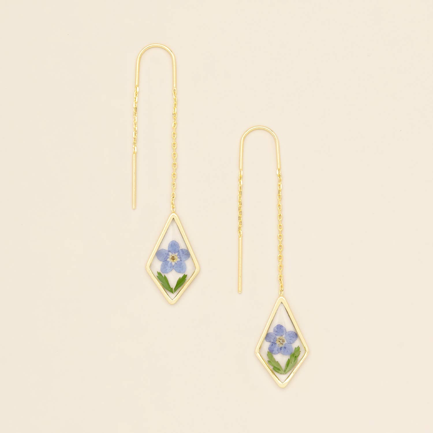 Scout Curated Wears - Pressed Flower Thread Earring - Blue Forget Me Not/Gold