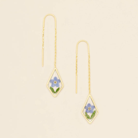 Scout Curated Wears - Pressed Flower Thread Earring - Blue Forget Me Not/Gold