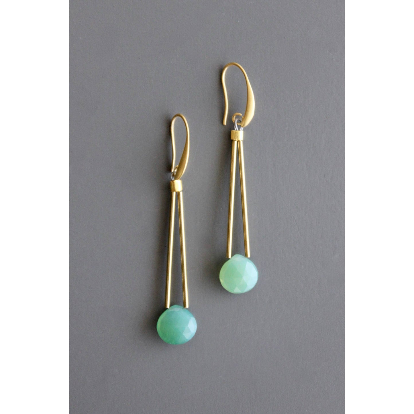 David Aubrey Jewelry - Green onyx geometric earrings