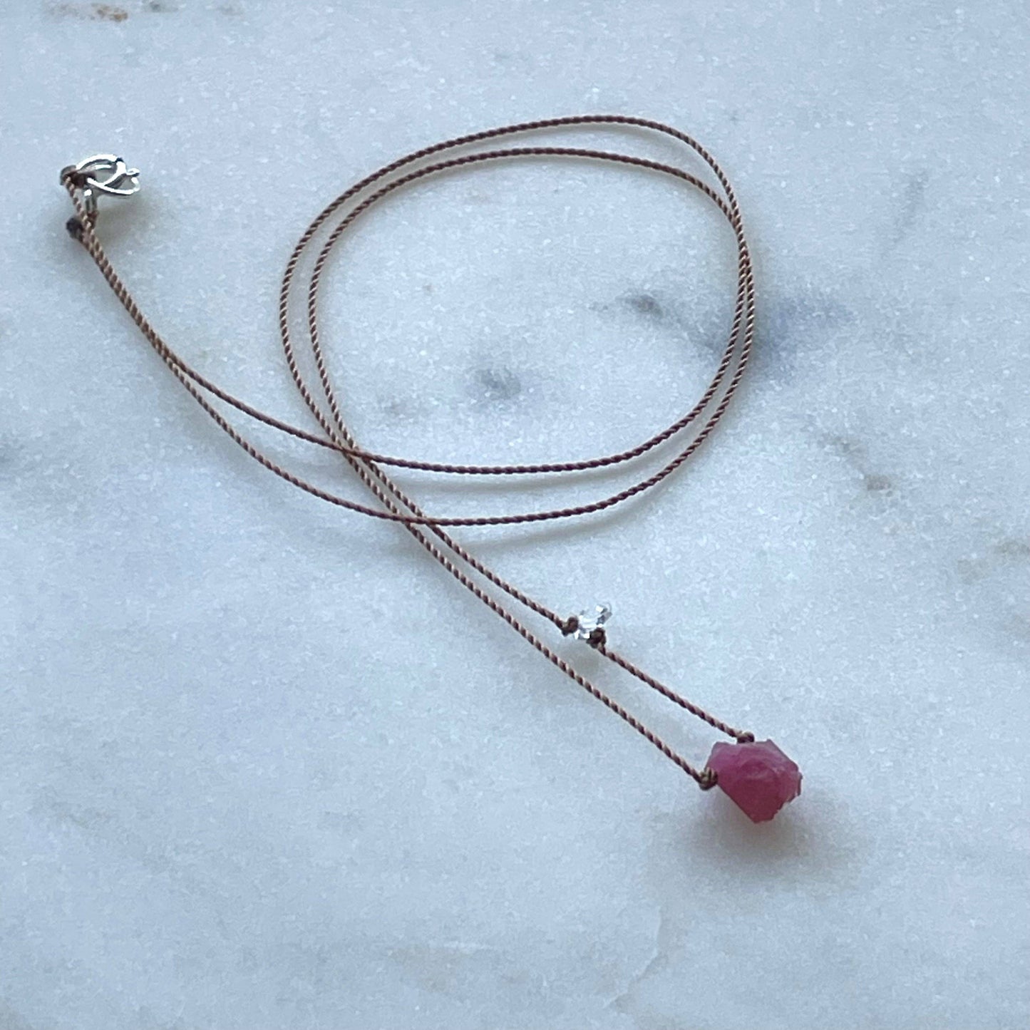 Soulsilk - Raw Pink Tourmaline and Herkimer Diamond Necklace