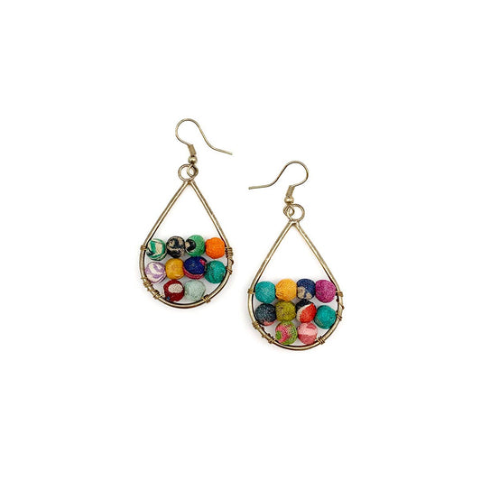 Anju Jewelry - Aasha Teardrop Frame Half Filled Round Beaded Earrings