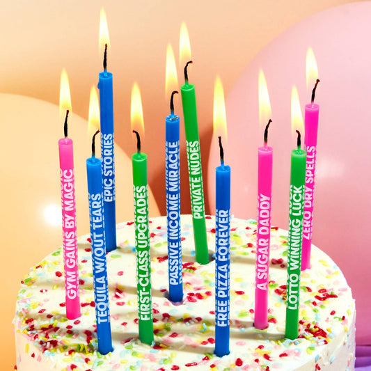 54 Celsius - Wishing You: Cheeky Edition - Long Birthday Candles, 10 Pack