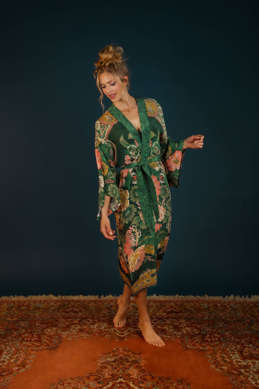 Powder Design inc - Luxe Folk Art Floral Kimono Gown - Fern