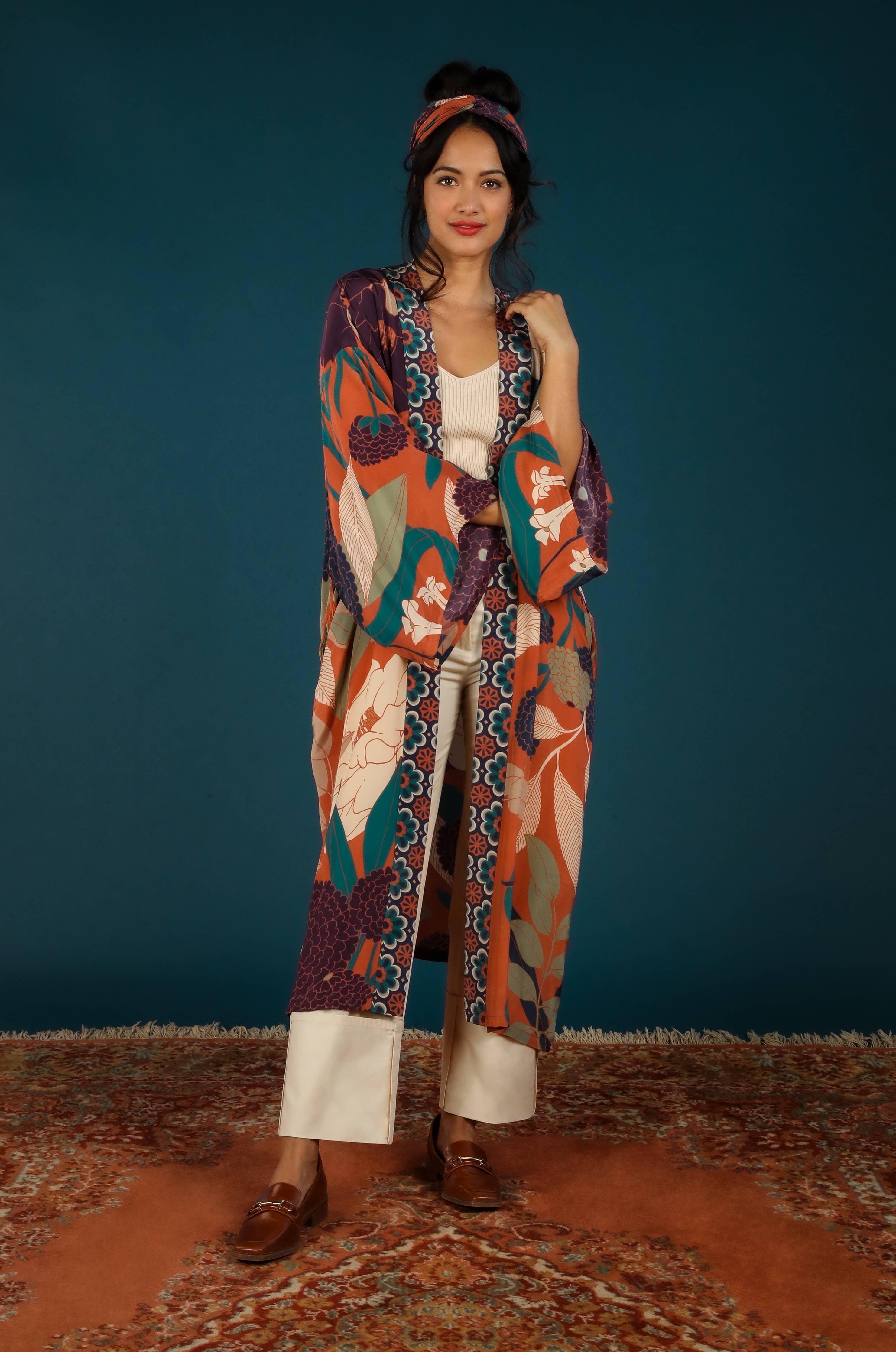 Powder Design inc - Luxe Winter Floral Kimono Gown - Terracotta