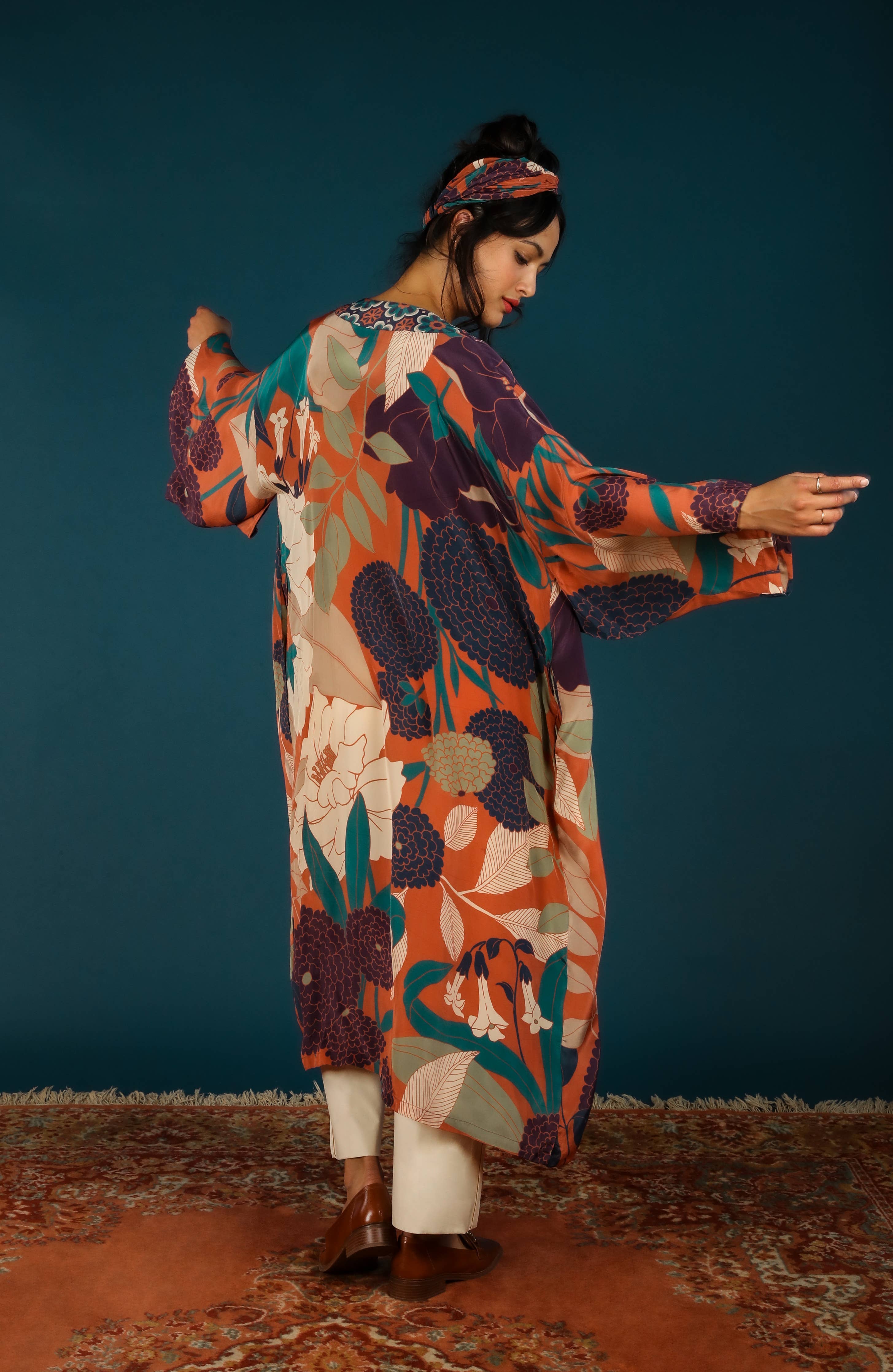 Powder Design inc - Luxe Winter Floral Kimono Gown - Terracotta