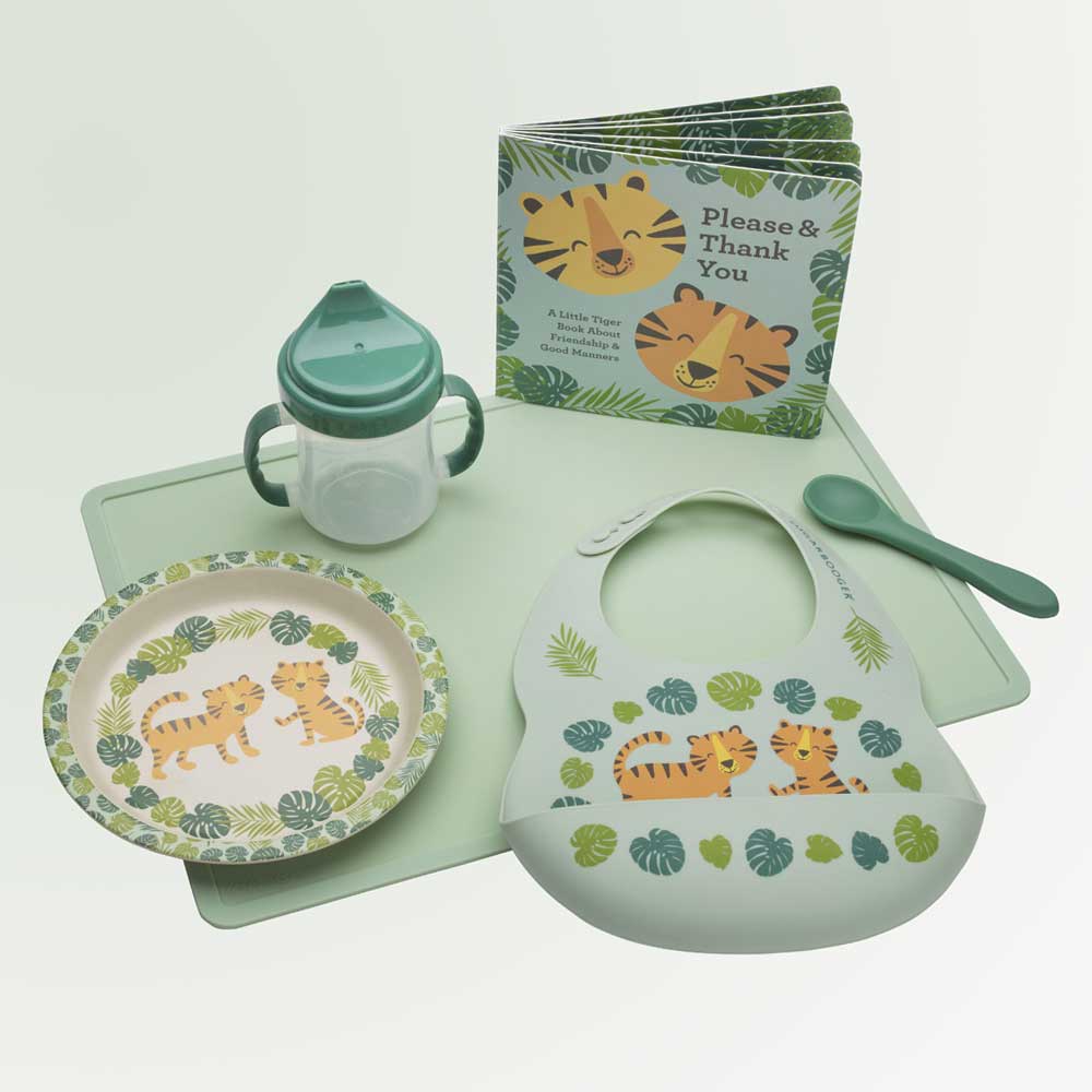 Sugarbooger by Ore’ Originals - Fresh & Messy Silicone Bib & Spoon Set | Tiger