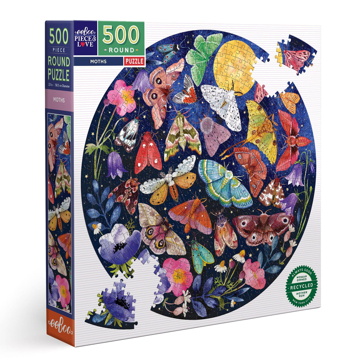 eeBoo - Moths 500 Piece Round Puzzle