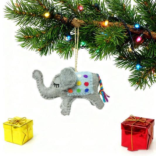 Felt Elephant Ornament – Rainbow Polka Dot Holiday Decor
