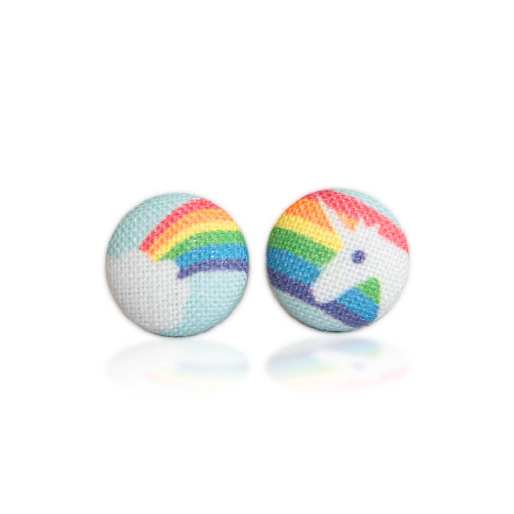 Rachel O's - Rainbow Unicorn Fabric Button Earrings