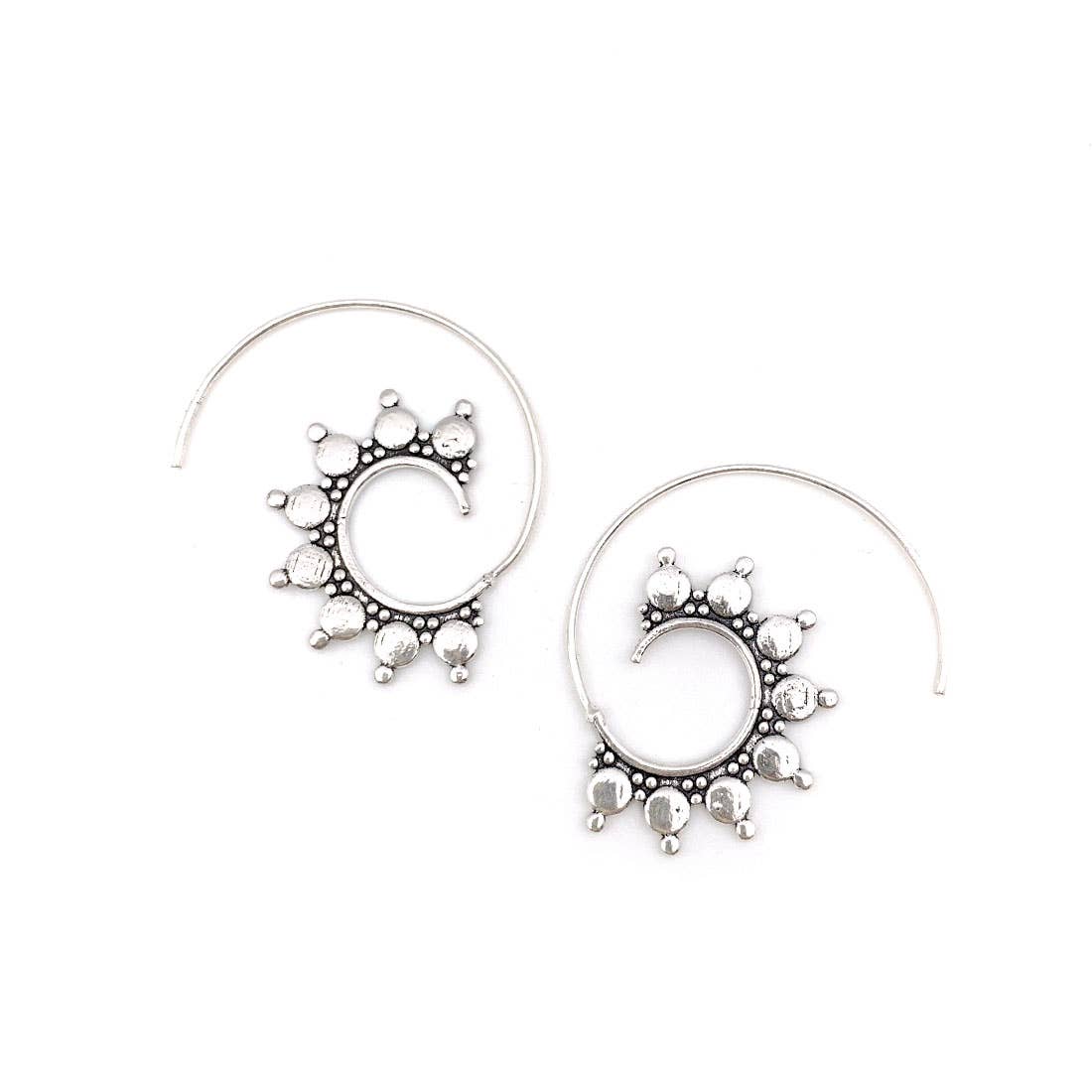 Anju Jewelry - Tanvi Collection Earrings - Silver Circles/Dots Open Hoop