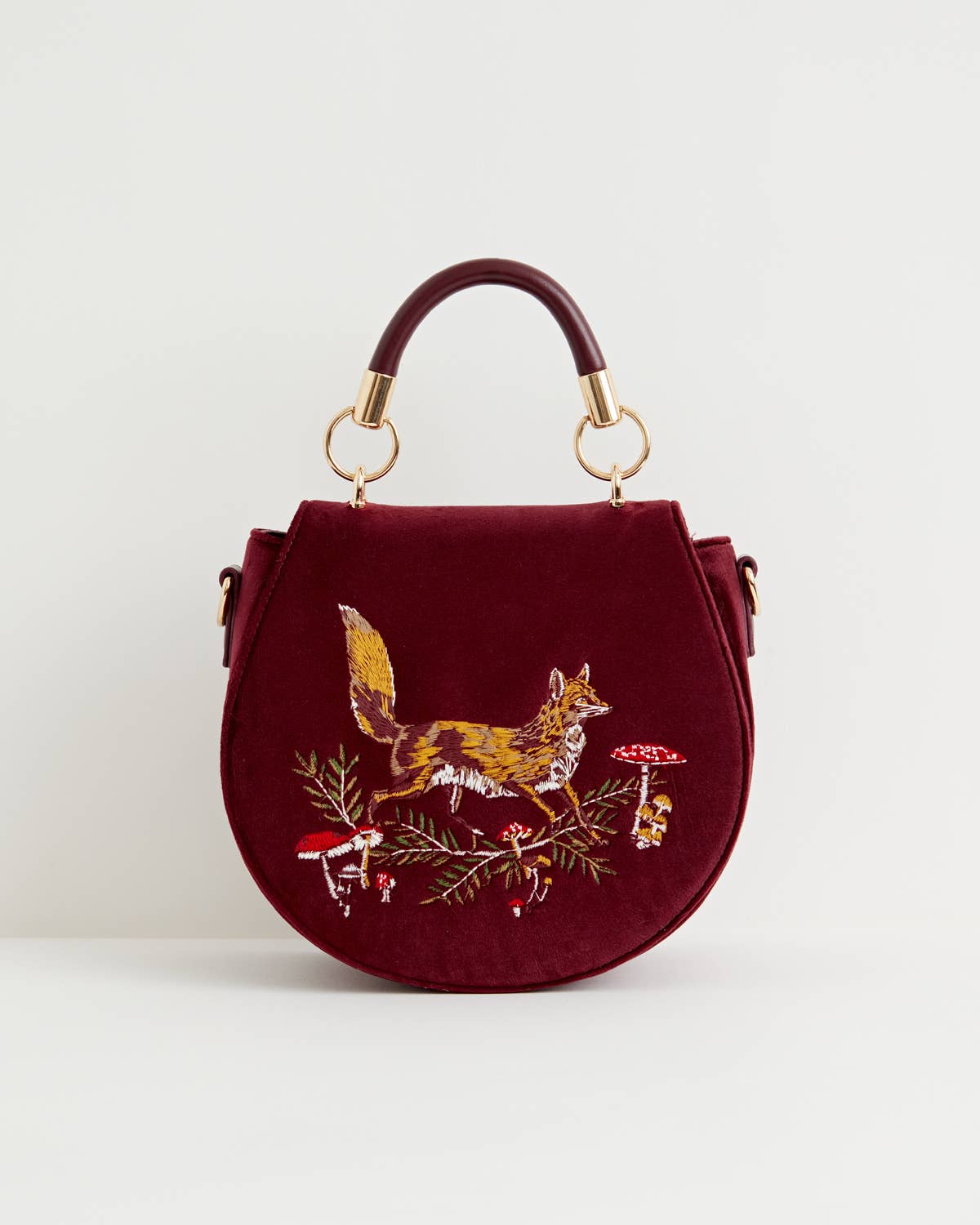 Fable England - FABLE Fox & Mushroom Embroidered Velvet Saddle Purse