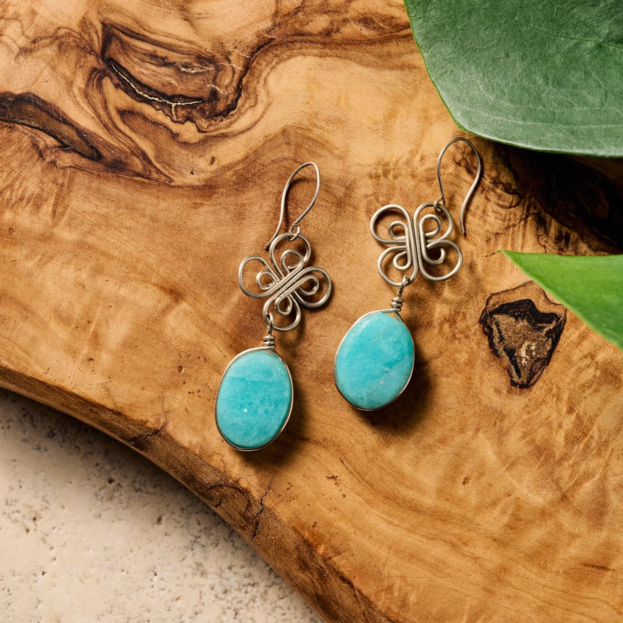 Ten Thousand Villages - Trebol Amazonite Dangle Earrings