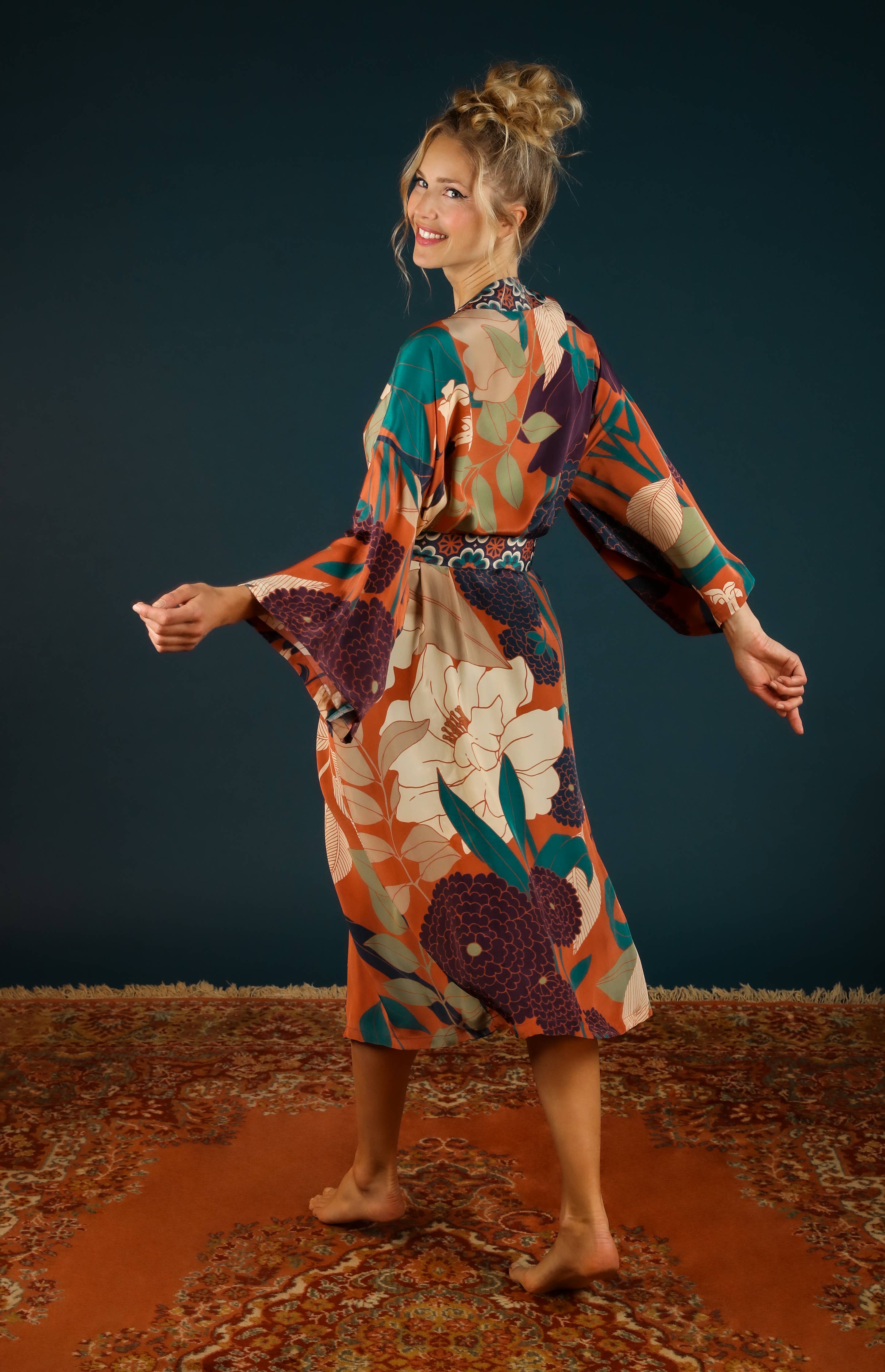 Powder Design inc - Luxe Winter Floral Kimono Gown - Terracotta