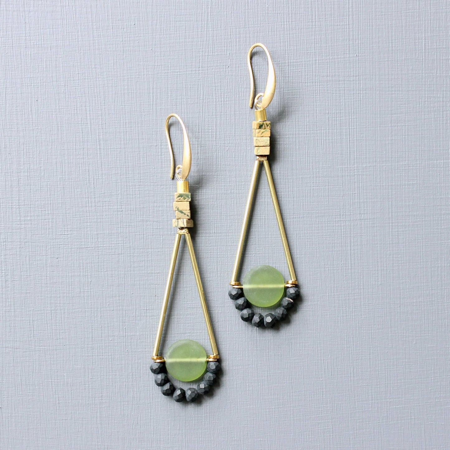 David Aubrey Jewelry - Olivine Glass Geometric Dangle Earrings