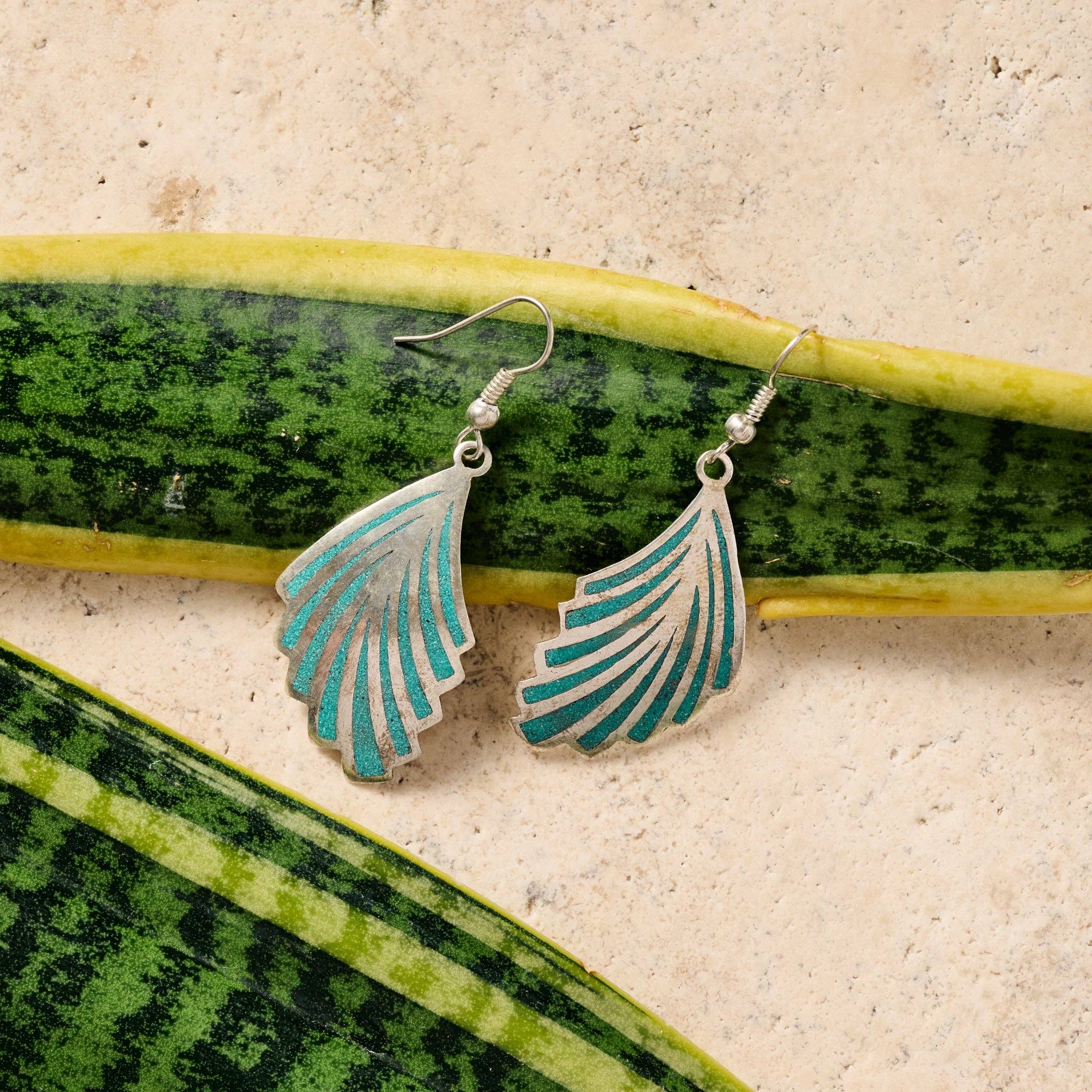 Ten Thousand Villages - Cila Turquoise & Metal Dangle Wing Earrings