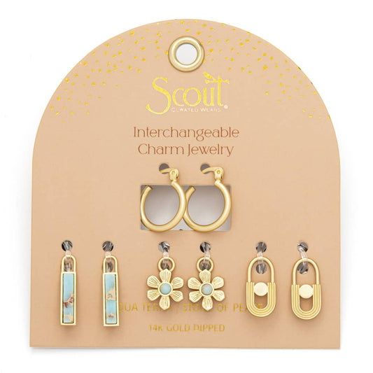 Scout Curated Wears - Interchangeable Charm Earring - Aqua Terra/Peace/Gold