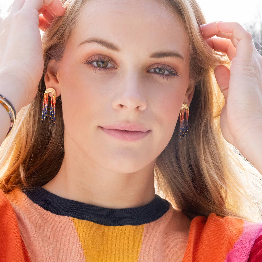 Scout Curated Wears - Chromacolor Miyuki Rainbow Fringe Earring - Pewter Multi/G