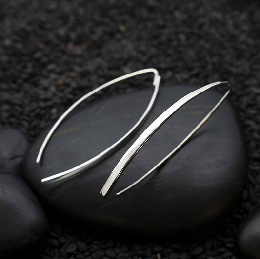 Nina Designs - Sterling Silver Long Marquis Hook Earrings 44x2mm