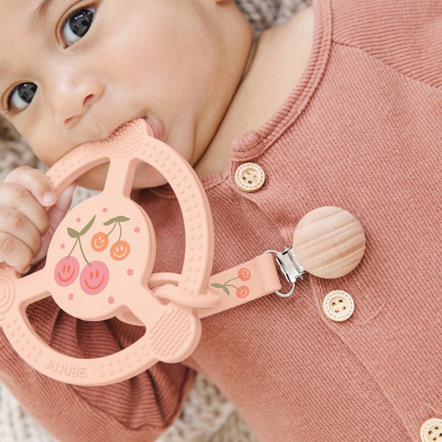 JuJuBe - Silicone Teether Ring with Detachable Clip Cherry Cute