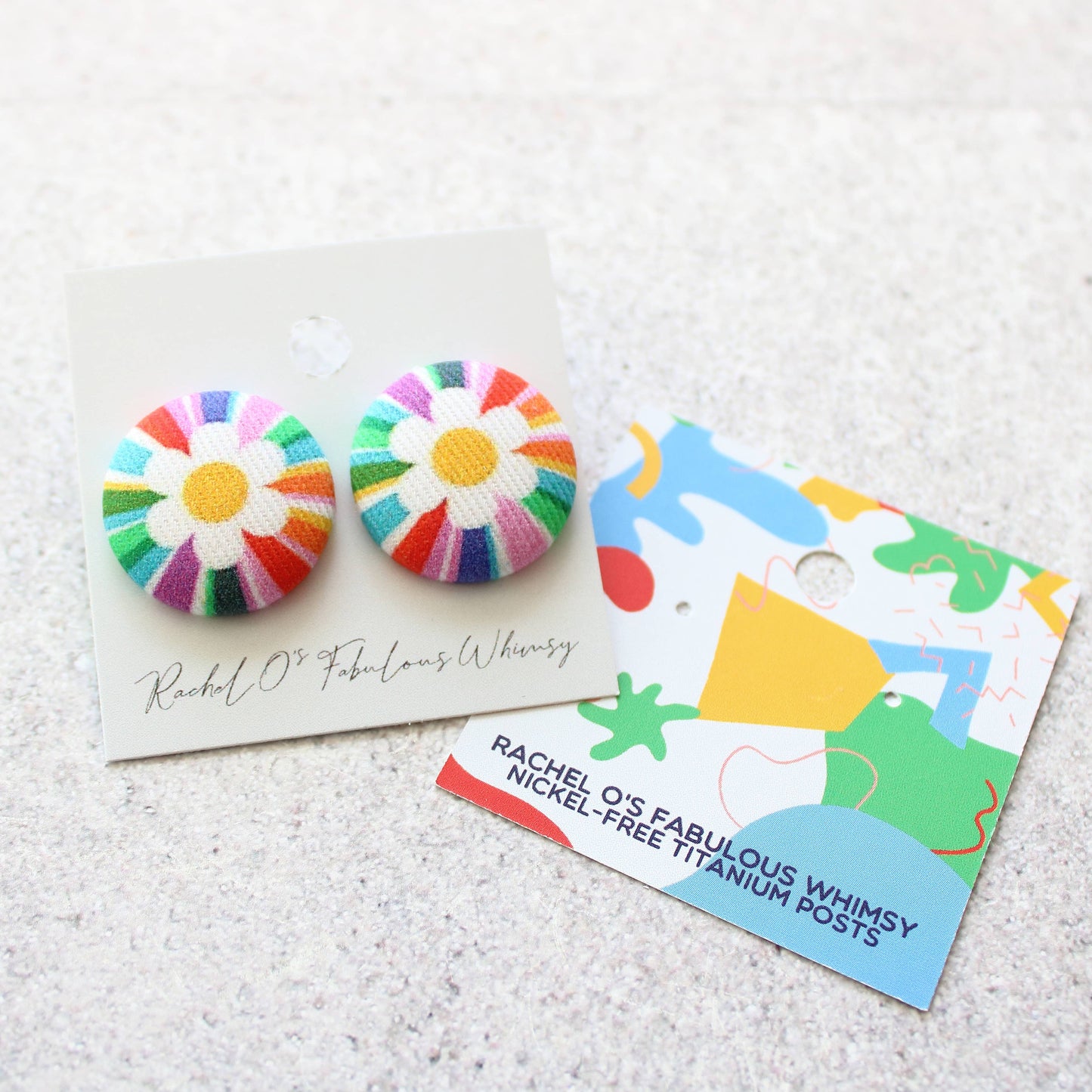 Rachel O's - Bold 7/8 Inch Retro Mushrooms Fabric Button Earrings
