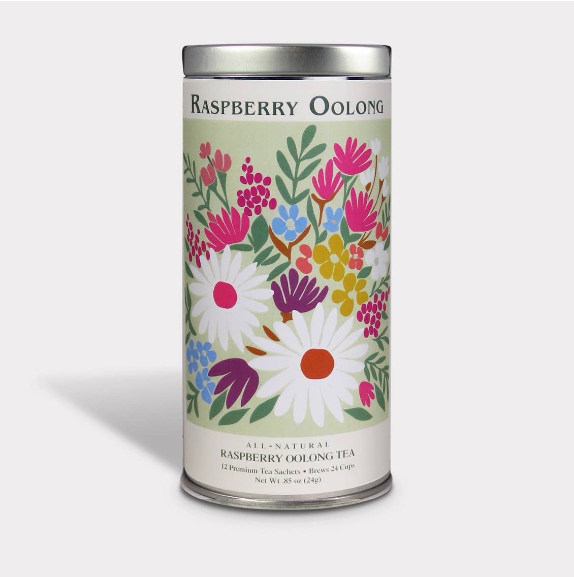 The Tea Can Company - Fluer Nuevo Raspberry Oolong- 12 Tea Sachets - Tall Tin