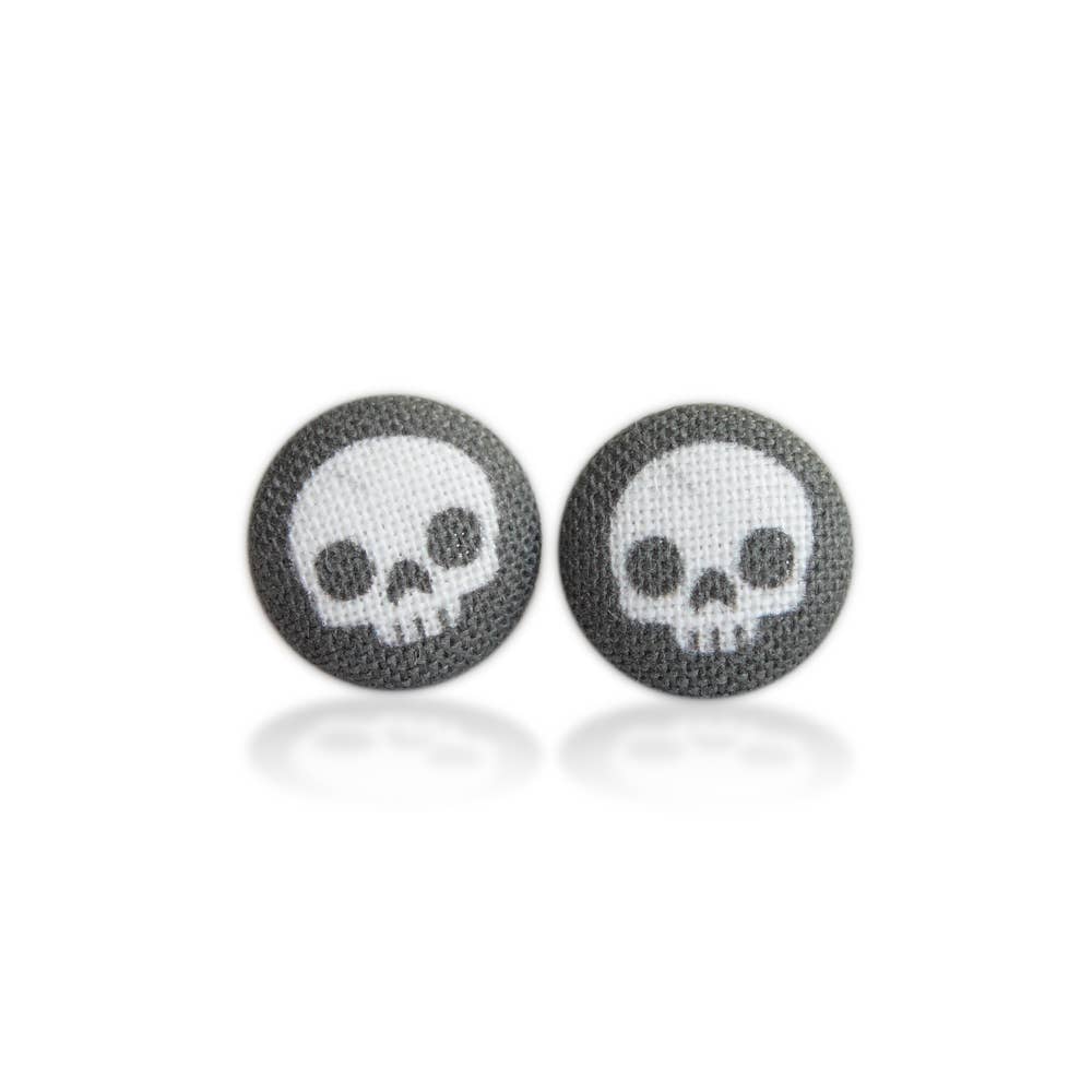 Rachel O's - Black Skulls Fabric Button Earrings