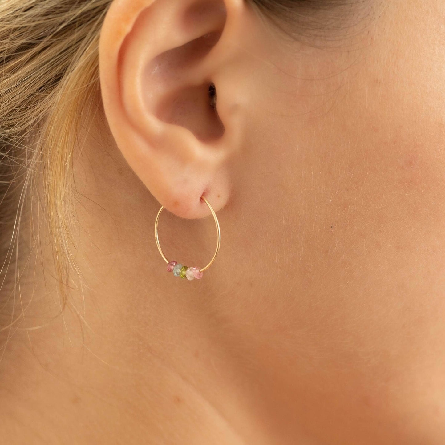 SoulKu - Rainbow Tourmaline Gold Hoop Earrings for Happiness