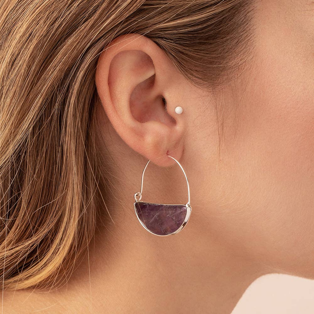 Scout Curated Wears - Stone Prism Hoop - Amethyst/Silver